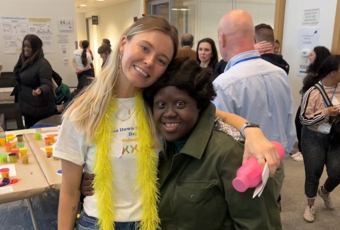 Emily & a guest at the World Down Syndrome Day event