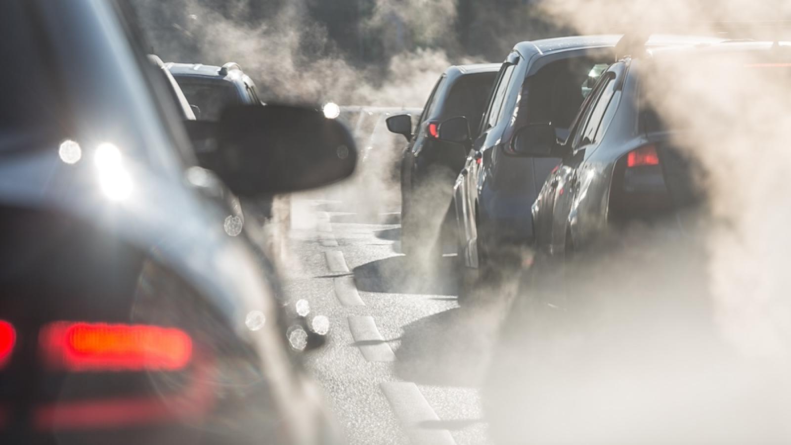 Traffic jam with exhaust fumes 