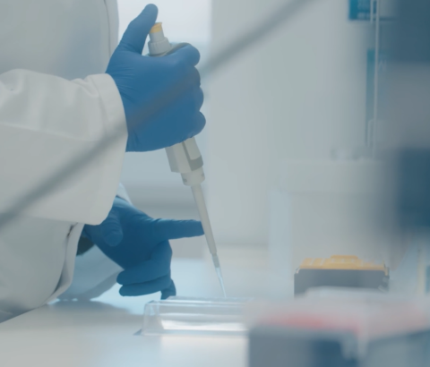 A person pipetting